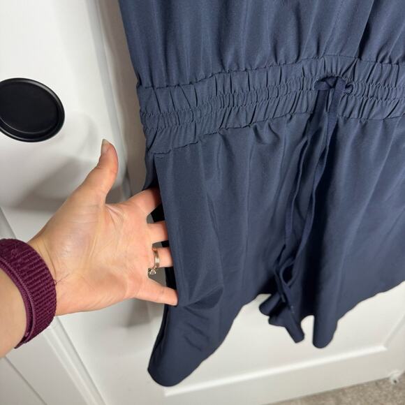 Athleta Avenue Romper Navy Blue Stretch Drawstring Collared Athletic Comfort S - Picture 4 of 7